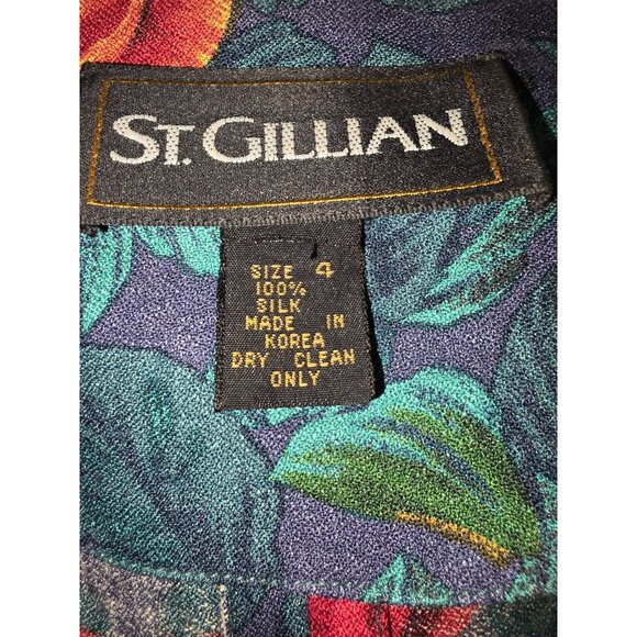 Vintage St Gillian Womens Silk Floral Faux Suede Dress Size 4 Classic Timeless - Picture 10 of 10